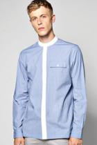 Boohoo Contrast Collar Long Sleeve Grandad Shirt Blue