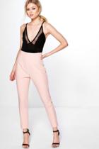 Boohoo Petite Carly Side Zip Tailored Trouser Nude