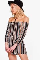 Boohoo Holly Stripe Off The Shoulder Jersey Playsuit Black