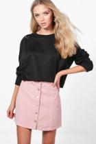 Boohoo Martha A-line Button Through Cord Skirt Pink