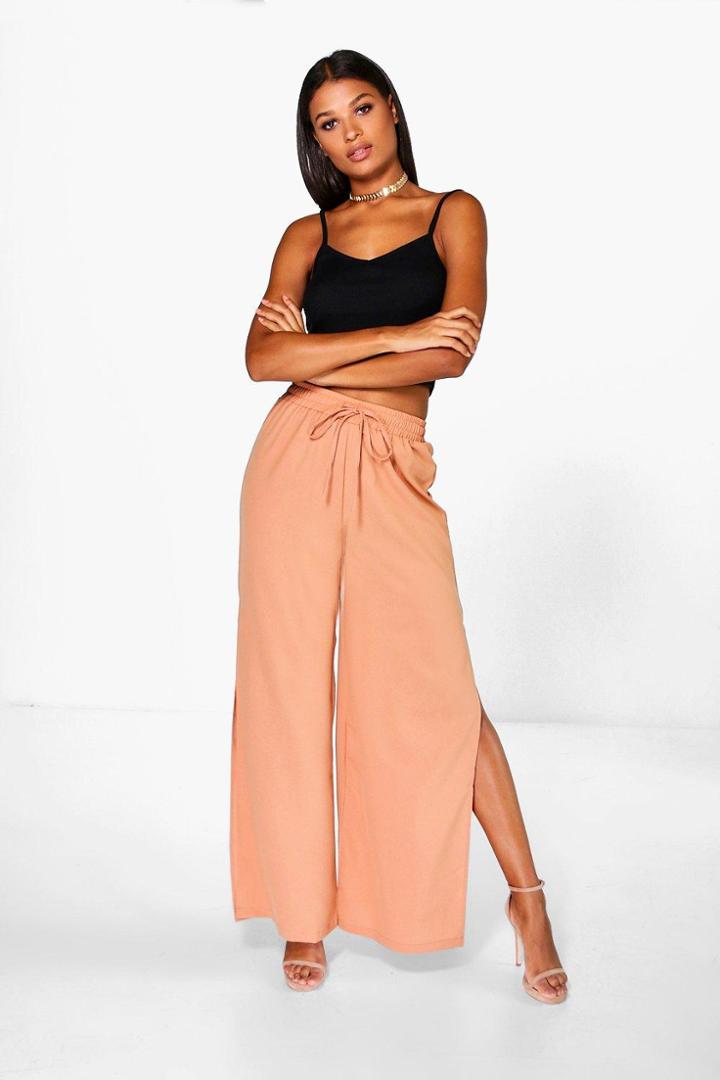 Boohoo Thalia Woven Side Split Wide Leg Trousers Rose