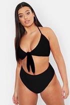 Boohoo Plus Tie Front High Waist Bikini Set