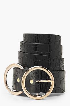 Boohoo Plus Double Ring Faux Croc Belt