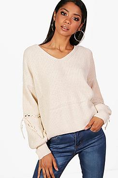Boohoo Emma Lace Up Detail Jumper