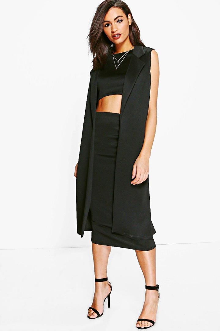 Boohoo Daisy 3 Piece Crop Skirt & Duster Co-ord Black