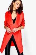 Boohoo Grace Suedette Over Sized Collar Duster Orange