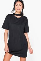 Boohoo Sarah Choker Rib Knit T-shirt Dress Black