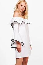 Boohoo Becky Woven Piped Off The Shoulder Dress