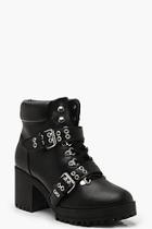 Boohoo Wide Fit Chunky Buckle Hiker Boots