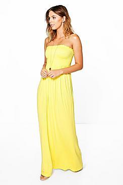 Boohoo Shelley Shirred Bandeau Maxi Dress