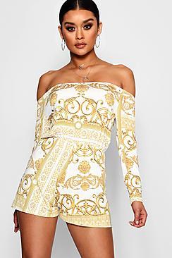 Boohoo Bailey Baroque Print Playsuit