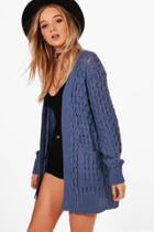 Boohoo Leah Cable Cardigan With Pockets Blue