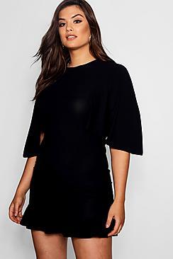 Boohoo Plus Cindy Swing Sleeve Frill Hem Dress