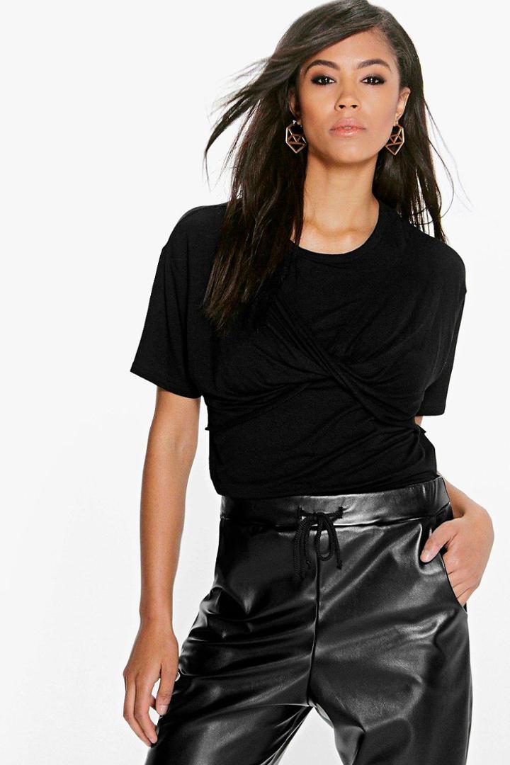 Boohoo Lydia Twist Front T-shirt Black