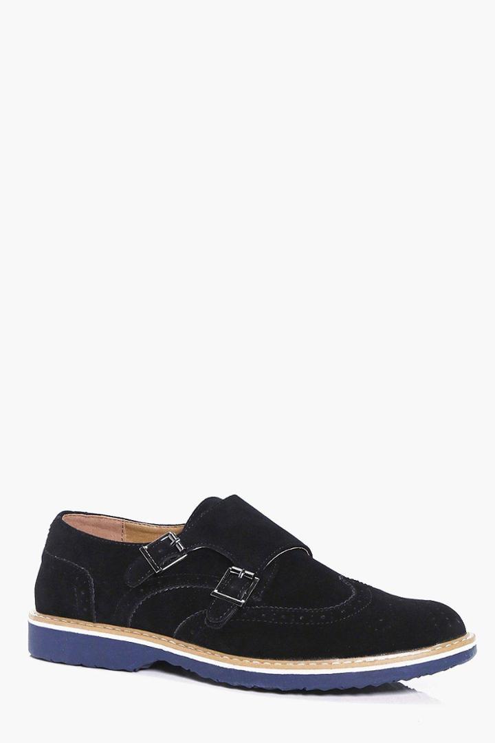 Boohoo Smart Suedette Monk Shoes Black