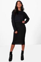 Boohoo Nina Sweat Crop & Slinky Midi Co-ord Black