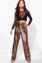 Boohoo Boutique Megzhan Metallic Wide Leg Trousers Bronze