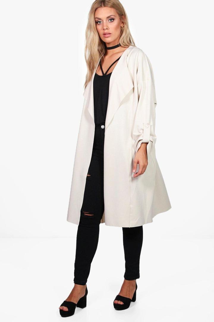 Boohoo Plus Maria Waterfall Duster Jacket Stone