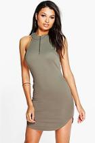 Boohoo Kiera Zip Front Halter Neck Bodycon Dress
