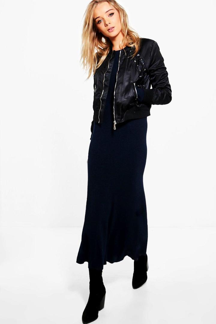 Boohoo Karina Rib Knit Maxi Dress Marine