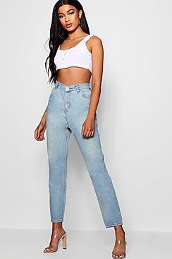 Boohoo High Rise Roll Hem Mom Jeans