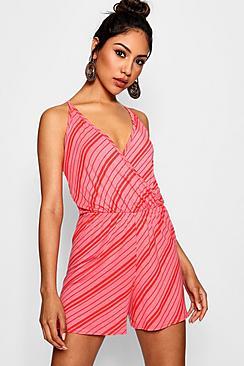 Boohoo Natasha Striped Cami Wrap Playsuit