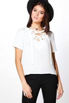 Boohoo Charlotte Woven Lace Up Short Sleeve T-shirt White