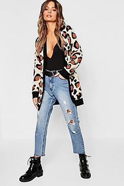 Boohoo Leopard Knitted Edge To Edge Cardigan