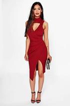 Boohoo Stassie Cut Out Detail Wrap Skirt Midi Dress