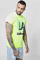 Boohoo Neon Print Roll Sleeve T-shirt