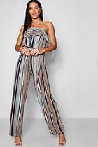 Boohoo Stripe Off The Shoulder Jumpsuit