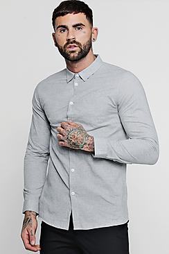Boohoo Long Sleeve Nepp Oxford Shirt