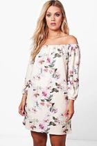 Boohoo Plus Annie Off The Shoulder Printed Shift