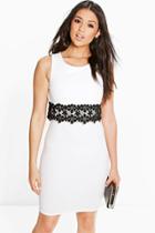 Boohoo Bronwen Lace Trim Double Layer Dress Ivory