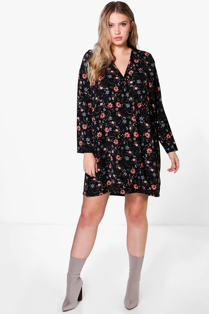 Boohoo Plus Evie Wrap Front Shirt Dress Black