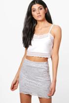 Boohoo Thea Basic Lace Mini Skirt Silver
