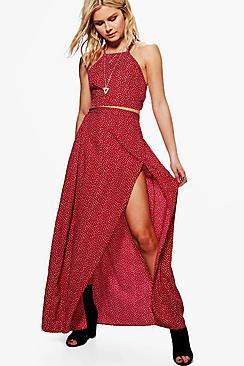 Boohoo Kerry Woven Printed Crop & Maxi Skirt Co-ord Set