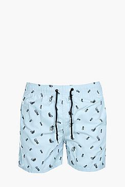 Boohoo Blue Printed Swim Shorts