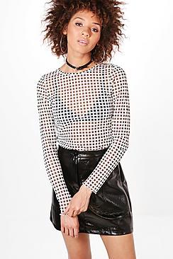 Boohoo Grace Gingham Mesh Top