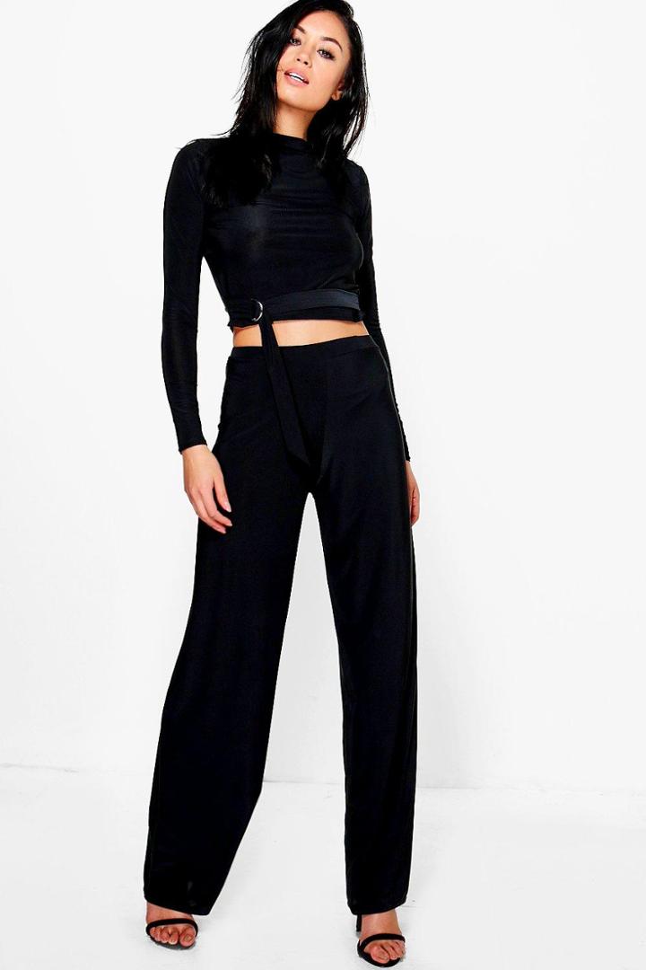 Boohoo Daniella Slinky D Ring Crop & Trouser Co-ord Black