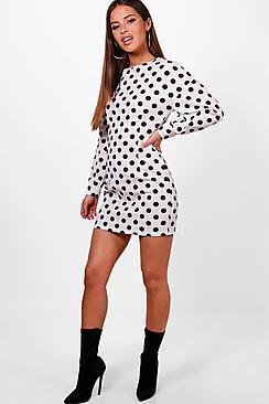 Boohoo Petite Fran Balloon Spot Shift Dress