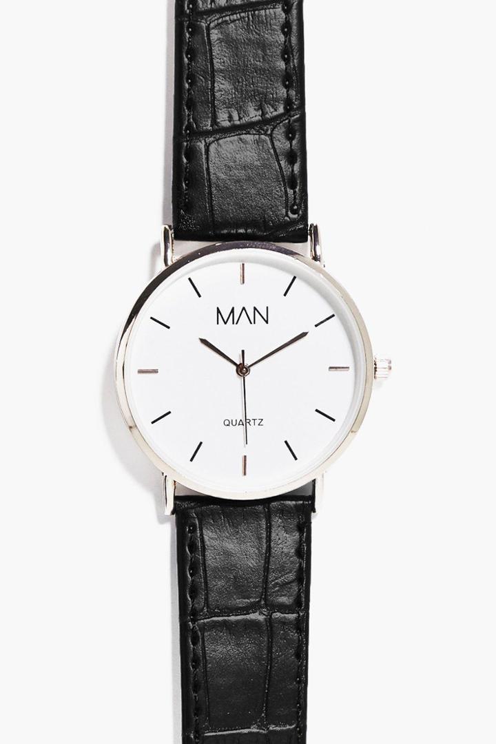 Boohoo Classic Watch With Faux Snakeskin Strap Black