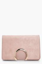 Boohoo Faye Metal Circle Suedette & Pu Mix Clutch Taupe