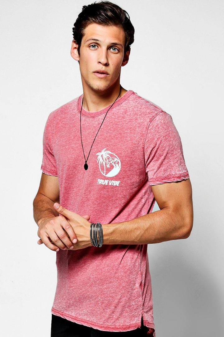 Boohoo Longline Palm Print Burnout T-shirt Burgundy