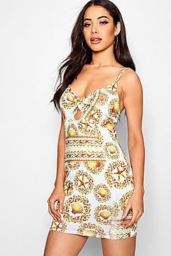 Boohoo Sarah Chain Print Twist Front Bodycon Dress