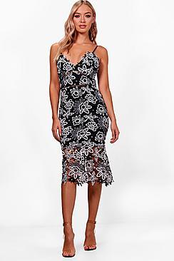 Boohoo Boutique Floral Lace Back Midi Dress