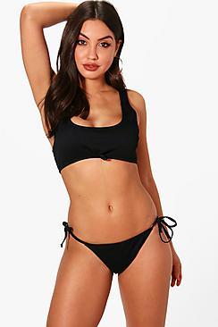 Boohoo Turkey Jacquard Stripe Knotted Crop Bikini