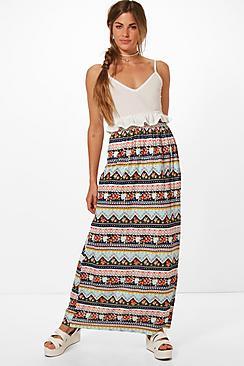 Boohoo Alexia Aztec Flower Print  Maxi Skirt