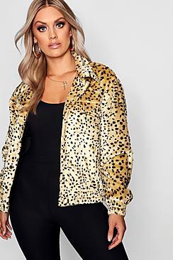 Boohoo Plus Leopard Faux Fur Trucker Jacket