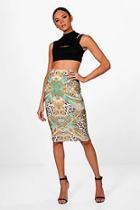 Boohoo Anya Scarf Print Crepe Midi Skirt